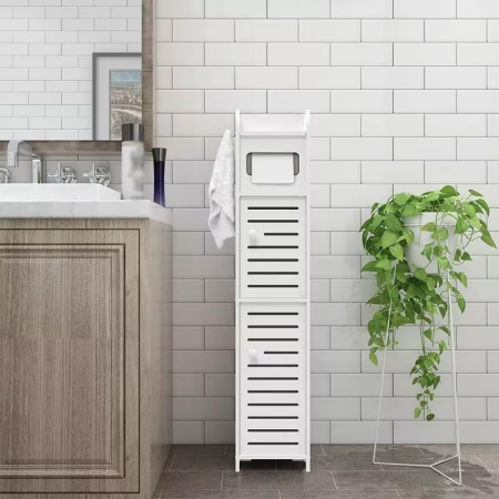 Dulap de Baie Alb cu 4 Niveluri, Uși Antipraf, Design Slim pentru Economisirea Spațiului, 80 × 17 × 15 cm, Ideal pentru Organizarea Eficientă în Spații Înguste [1]