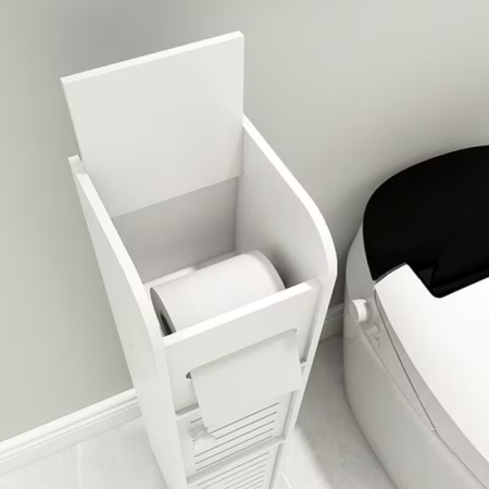 Dulap de Baie Alb cu 4 Niveluri, Uși Antipraf, Design Slim pentru Economisirea Spațiului, 80 × 17 × 15 cm, Ideal pentru Organizarea Eficientă în Spații Înguste [2]
