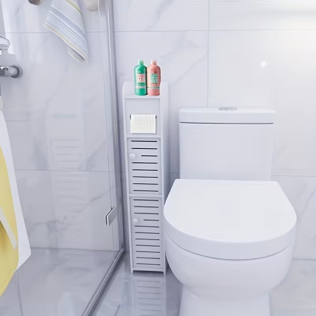 Dulap de Baie Alb cu 4 Niveluri, Uși Antipraf, Design Slim pentru Economisirea Spațiului, 80 × 17 × 15 cm, Ideal pentru Organizarea Eficientă în Spații Înguste [7]