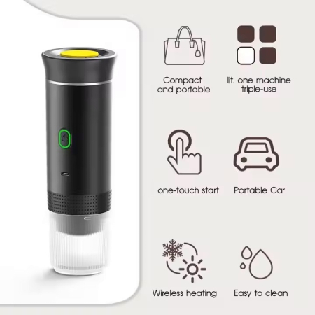 Espressor Portabil 60 ml, 72W, 12V, cu Mod Încălzire Apă, Compatibil Capsule Nespresso, Dolce Gusto, Cafea Măcinată și Ciocolată Caldă, Carcasă din Plastic și Inox, Design Compact pentru Călătorii [9]
