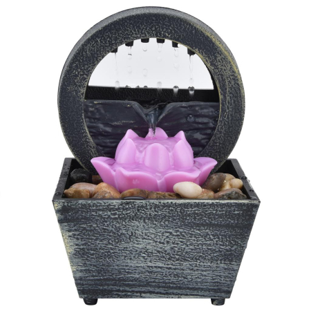 Fântână Decorativă de Masă cu Flori, Stil Feng Shui, Alimentare USB 3V, Iluminare LED, Include Pietre Decorative, Material Plastic, Dimensiuni 17.5 x 11.5 cm [3]