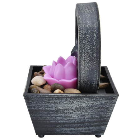 Fântână Decorativă de Masă cu Flori, Stil Feng Shui, Alimentare USB 3V, Iluminare LED, Include Pietre Decorative, Material Plastic, Dimensiuni 17.5 x 11.5 cm [1]