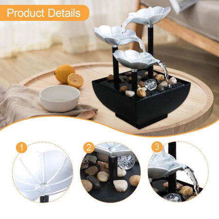 Fântână Decorativă de Masă Tip Cascadă Feng Shui, cu Iluminare LED și Alimentare USB, Include Pietre Decorative, Design Relaxant pentru Casă sau Birou, Dimensiuni 22,5 × 14 × 7,5 cm [1]