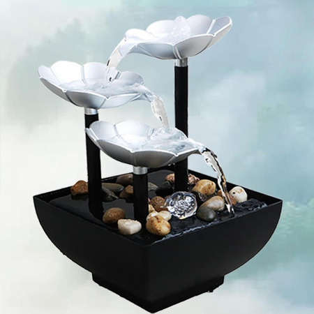 Casa si Bucatarie - Fântână Decorativă de Masă Tip Cascadă Feng Shui, cu Iluminare LED și Alimentare USB, Include Pietre Decorative, Design Relaxant pentru Casă sau Birou, Dimensiuni 22,5 × 14 × 7,5 cm