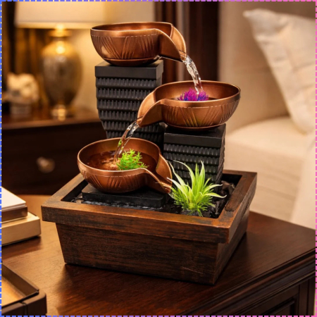 Casa si Bucatarie - Fântână Decorativă Electrică cu Cascadă și Fibră Optică, Recirculare a Apei, Iluminare LED Integrată, Pompă Ultra Silențioasă, Rășină Armată cu Fibră de Sticlă, Dimensiuni 31.5 x 21.5 cm