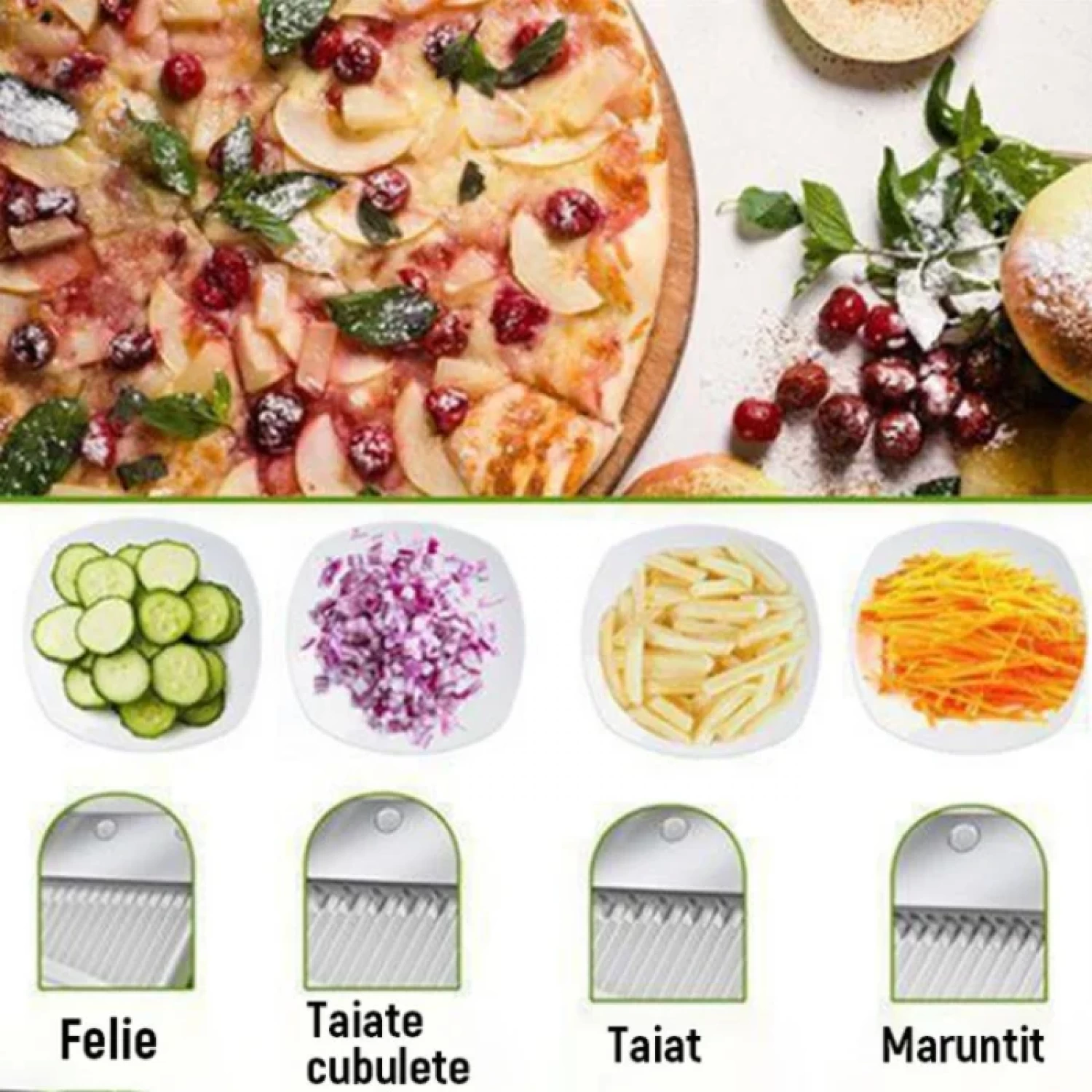 Feliator de Legume Multifuncțional Premium, 30 Tipuri de Tăiere, Lame Integrate din Inox, Reglare Grosime 0.5-8 mm, Compact și Sigur [6]