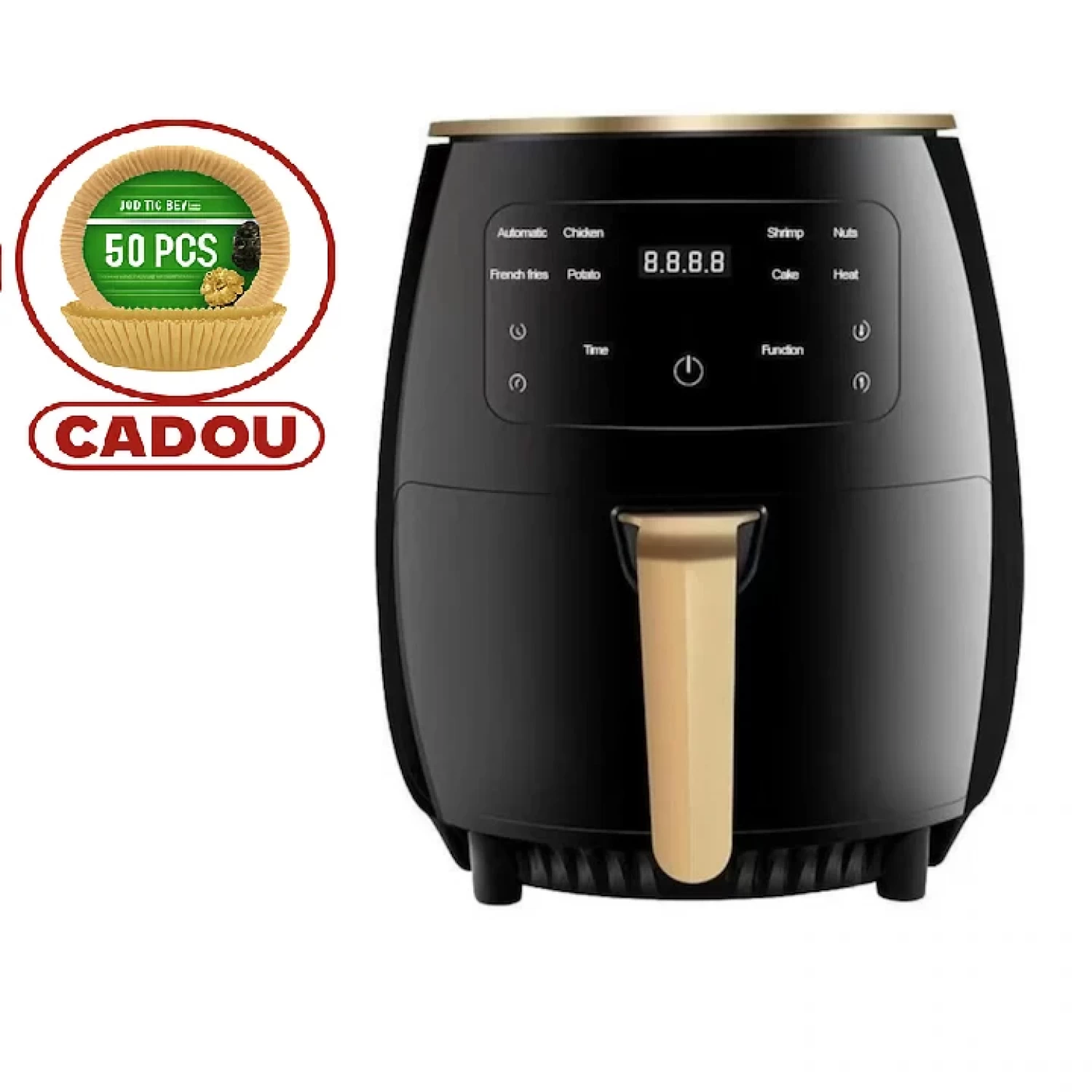 Casa si Bucatarie - Friteuza fara Ulei cu aer cald, 2400 W, Functie de Coacere, 6l, LCD, + Set 50 bucati hartie de copt inclus