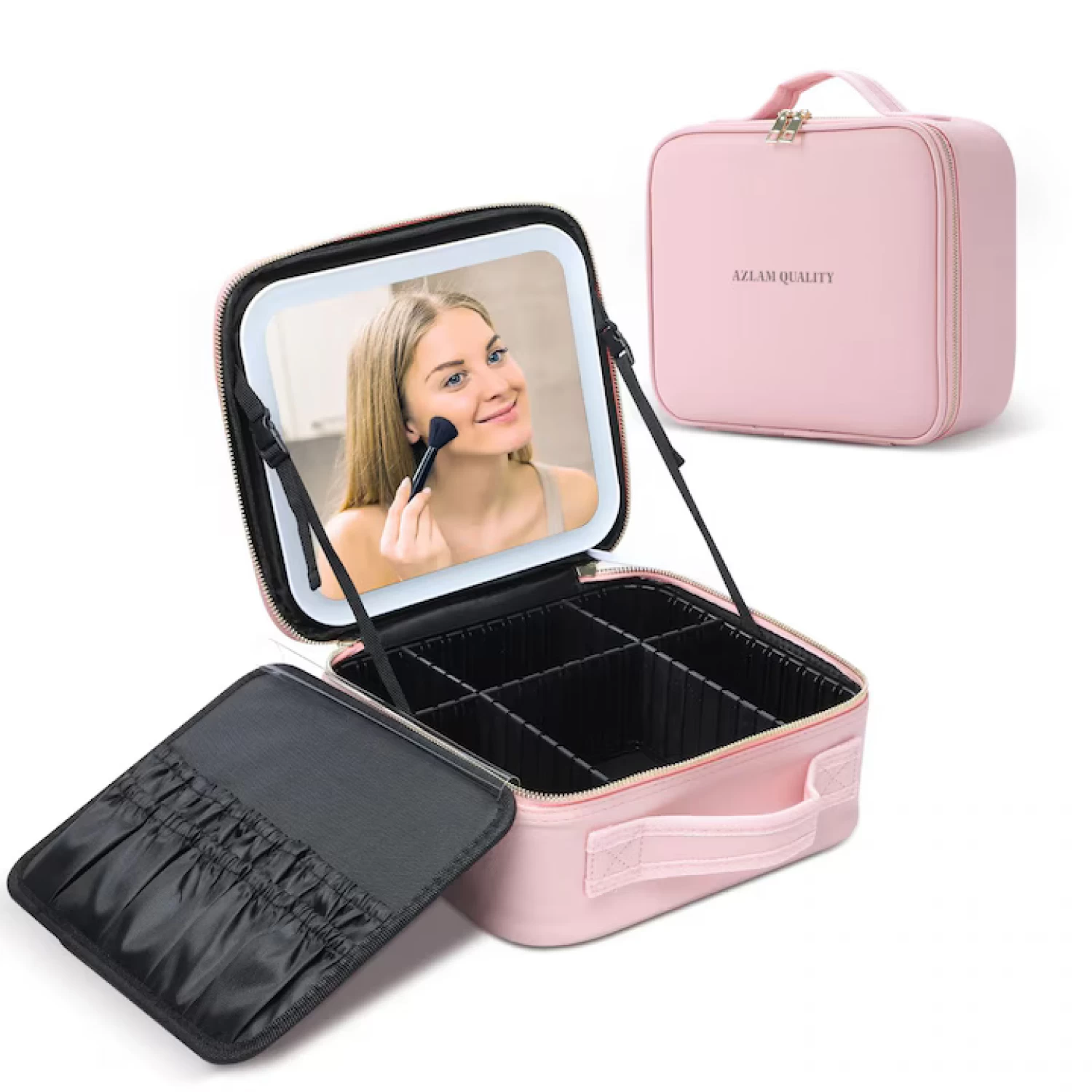 Aparate & Accesorii ingrijire personala - Geanta pentru Cosmetice, Design Elegant, Oglinda Incorporata, Lumina LED in 3 Culori, 4K-72 leduri, Ecran Tactil, Baterie Reincarcabila 2000 mAh, Compartimente Reglabile, Fermoar Anti-Coroziune