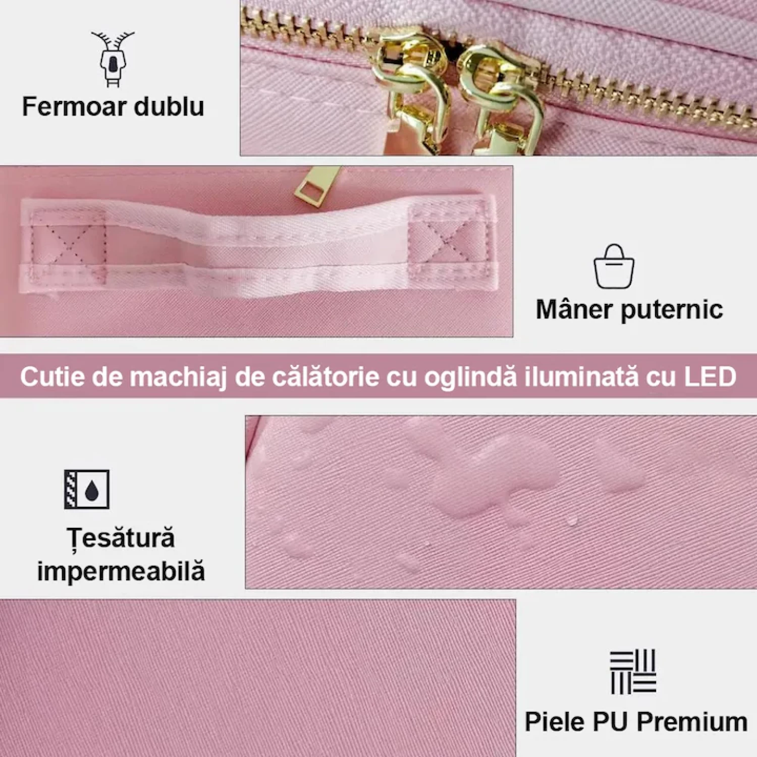 Geanta pentru Cosmetice, Design Elegant, Oglinda Incorporata, Lumina LED in 3 Culori, 4K-72 leduri, Ecran Tactil, Baterie Reincarcabila 2000 mAh, Compartimente Reglabile, Fermoar Anti-Coroziune [6]