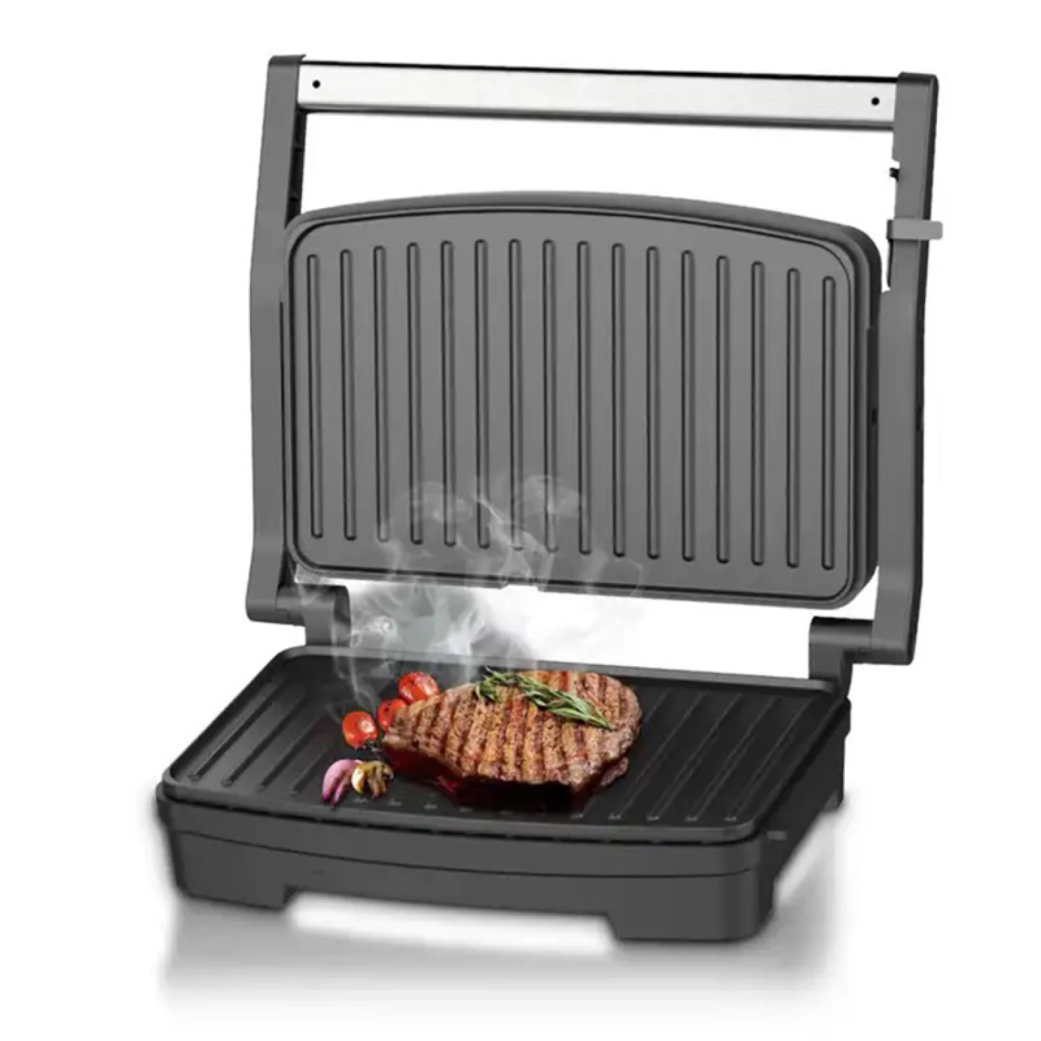 Casa si Bucatarie - Grill Electric Prime Heim 850W, Plăci Antiaderente, Încălzire Dublă, Carcasă Aluminiu, Design Compact, Ideal pentru Carne, Legume și Sandwich-uri - Gătire Rapidă și Uniformă, Curățare Ușoară