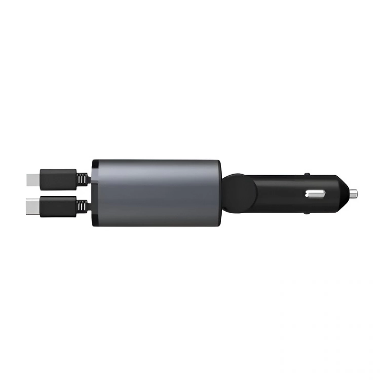 Încărcător auto 4 în 1, 120W, Super Fast Charge, cablu retractabil USB-C & Lightning, 2 porturi USB, afișaj voltaj, 800mm, gri [3]