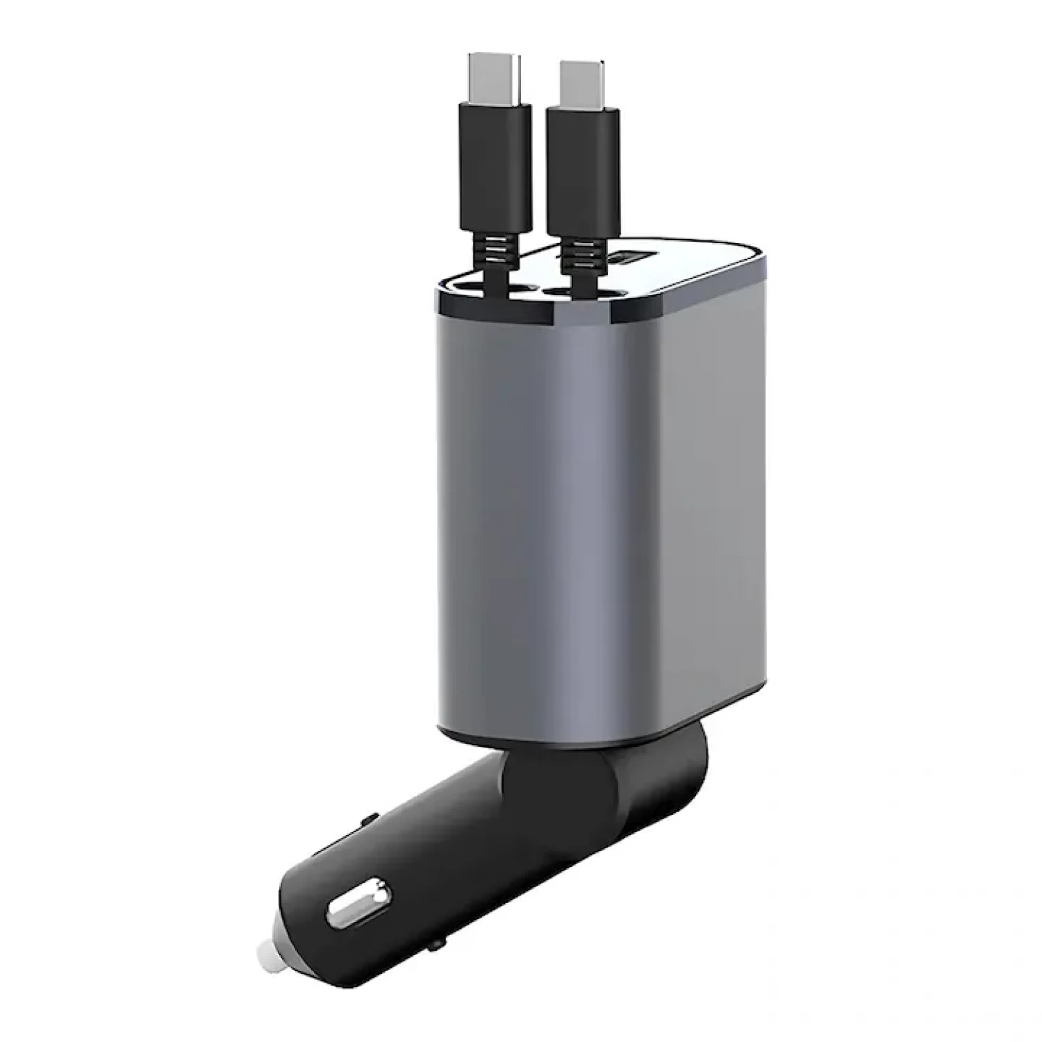 Încărcător auto 4 în 1, 120W, Super Fast Charge, cablu retractabil USB-C & Lightning, 2 porturi USB, afișaj voltaj, 800mm, gri [5]