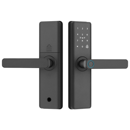 Casa si Bucatarie - Încuietoare Inteligentă WiFi pentru Ușă, Deblocare prin Amprentă Biometrică, Parolă și Card RFID, Control prin Aplicație cu Stocare Cloud, Compatibilă cu Uși din Lemn, Design Modern și Sigur