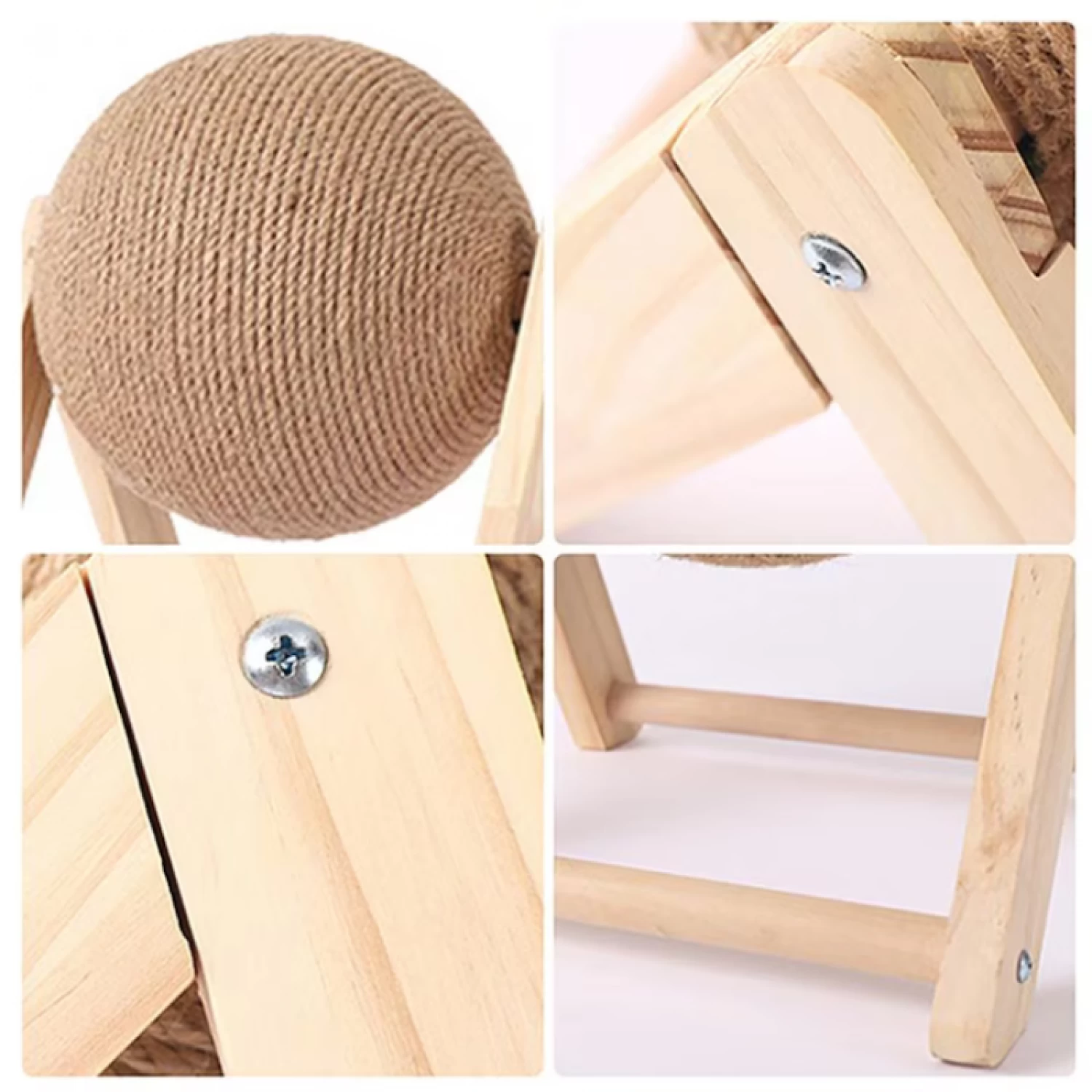 Jucărie Interactivă pentru Pisici - Minge Rotativă cu Sisal și Stativ din Lemn, 12 cm [2]