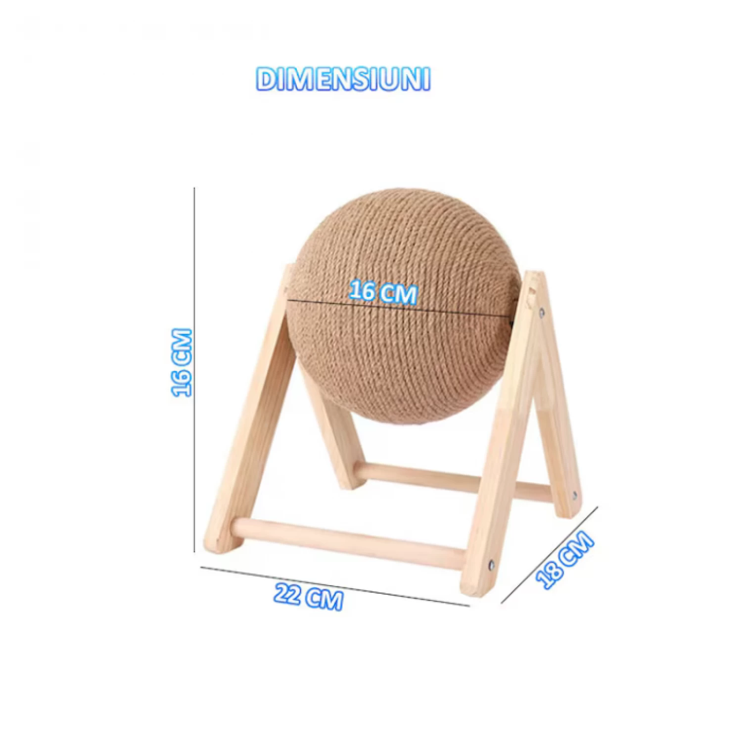 Jucărie Interactivă pentru Pisici - Minge Rotativă cu Sisal și Stativ din Lemn, 12 cm [8]