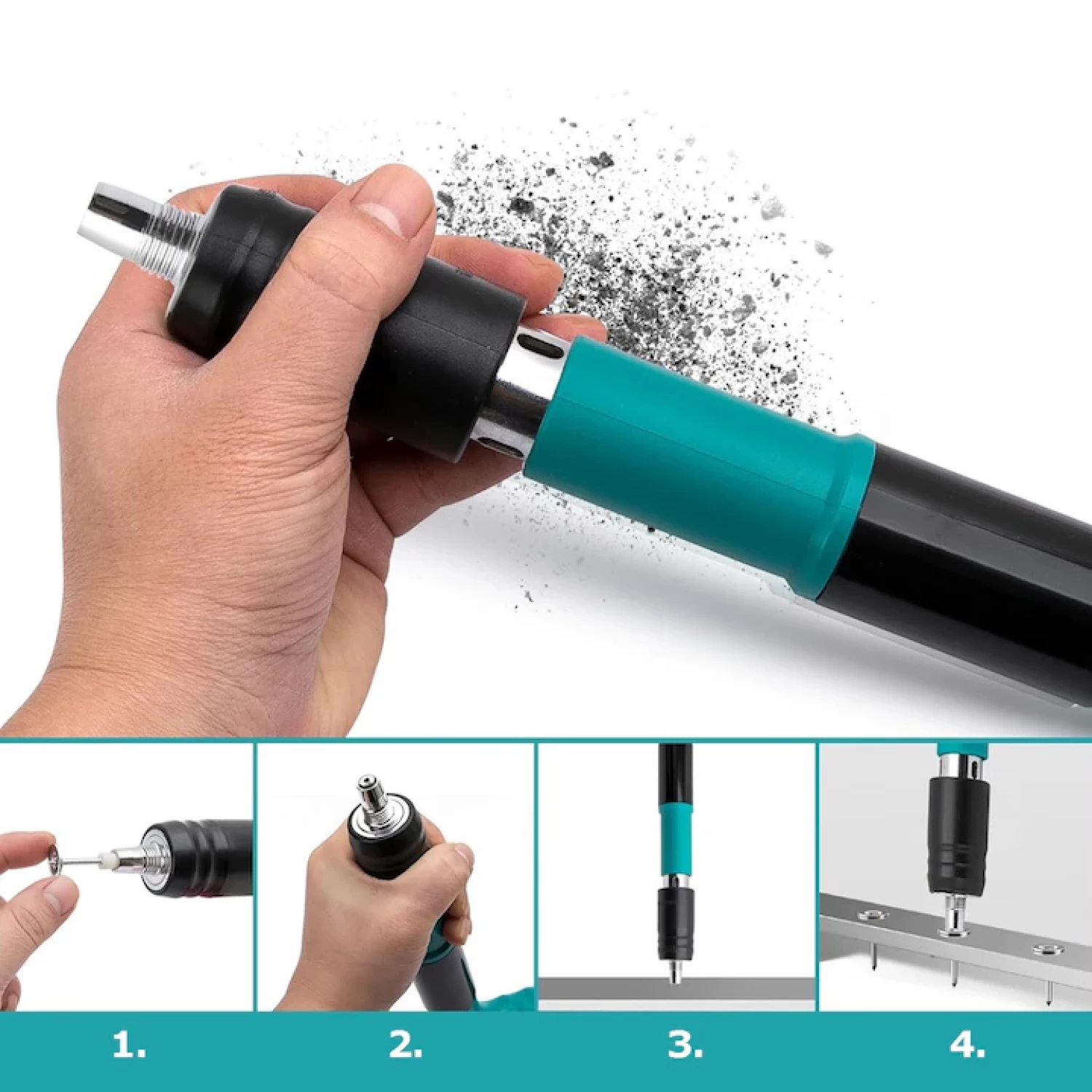 Kit Pistol de Nituri pentru Fixare Cuie, Pneumatic și Manual, pentru Perete, Tavan, Podea și Lemn, Compatibil Calibru 7.3 cm, cu Ochelari de Protecție și Trusă de Transport [5]