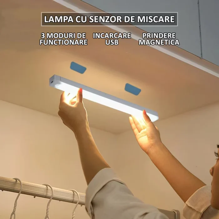 Lampă  cu Senzor de Mișcare și Lumină - 30 cm, 3 Moduri, Luminozitate Reglabilă, USB Reîncărcabilă, Montaj Magnetic, Alb [5]