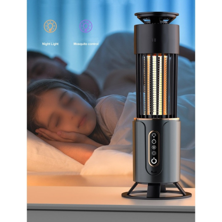 Lampă electrică anti-insecte USB, acumulator 1200 mAh, captare țânțari și iluminare, 3 moduri timer, compactă și silențioasă, gri [3]