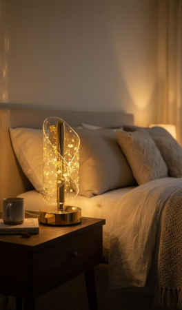 Lampă LED acrilică 3D, model cer înstelat, bază aurie, control tactil, wireless, lumină ambientală pentru dormitor și birou [1]
