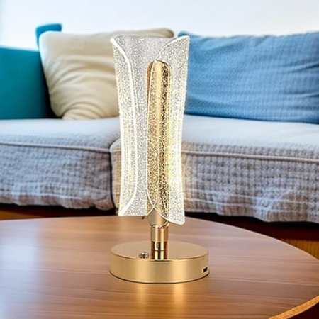 Lampi solare si lanterne led - Lampă LED de Masă din Cristal, Control Tactil, Lumină Caldă Ambientală, Design Elegant și Modern, Consum Redus de Energie, Dimensiuni 12 × 10 × 5 cm, Ideală pentru Dormitor, Noptieră, Living și Birou