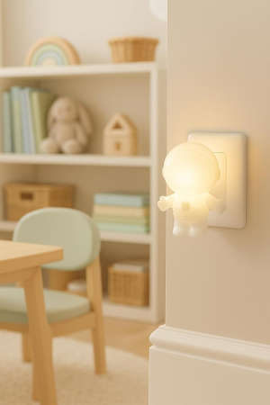 Lampă LED de Veghe Astronaut, Conectare Directă la Priză, Dual Voltage, Lumină Ambientală Decorativă, Consum Redus de Energie, Ideală pentru Camera Copiilor, Dormitor, Living sau Hol, Alb [3]