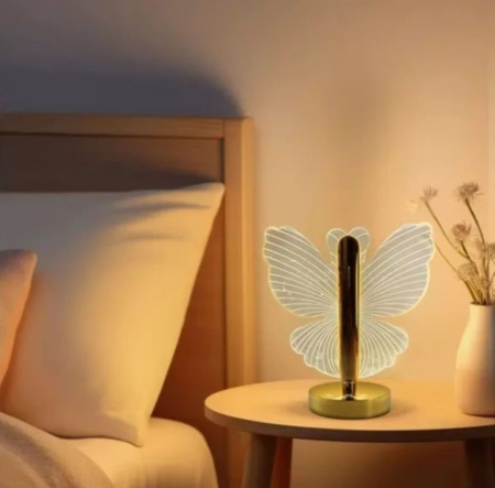Lampă LED Decorativă cu Fluture Auriu, Reîncărcabilă USB, Lumină Caldă Ambientală, Design Elegant și Portabil, Consum Redus de Energie, Ideală pentru Dormitor, Living, Birou sau Noptieră [1]