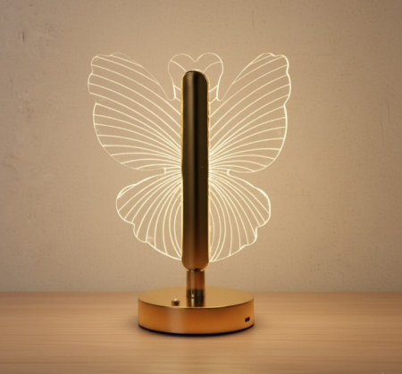 Lampă LED Decorativă cu Fluture Auriu, Reîncărcabilă USB, Lumină Caldă Ambientală, Design Elegant și Portabil, Consum Redus de Energie, Ideală pentru Dormitor, Living, Birou sau Noptieră [3]