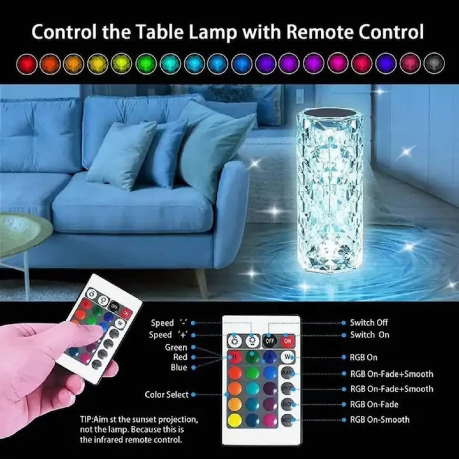 Lampa Luminoasa led Efect Cristal, 3 Lumini Albe, 16 Lumini RGB, Telecomanda Inclusa, Control Tactil, Reincarcabila pentru Dormitor, Birou, Bucatarie, Camping [3]