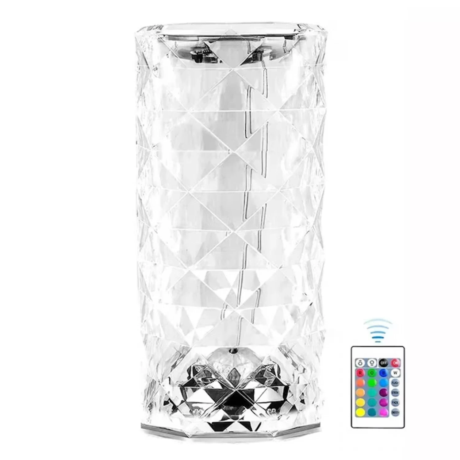 Lampi solare si lanterne led - Lampa Luminoasa led Efect Cristal, 3 Lumini Albe, 16 Lumini RGB, Telecomanda Inclusa, Control Tactil, Reincarcabila pentru Dormitor, Birou, Bucatarie, Camping