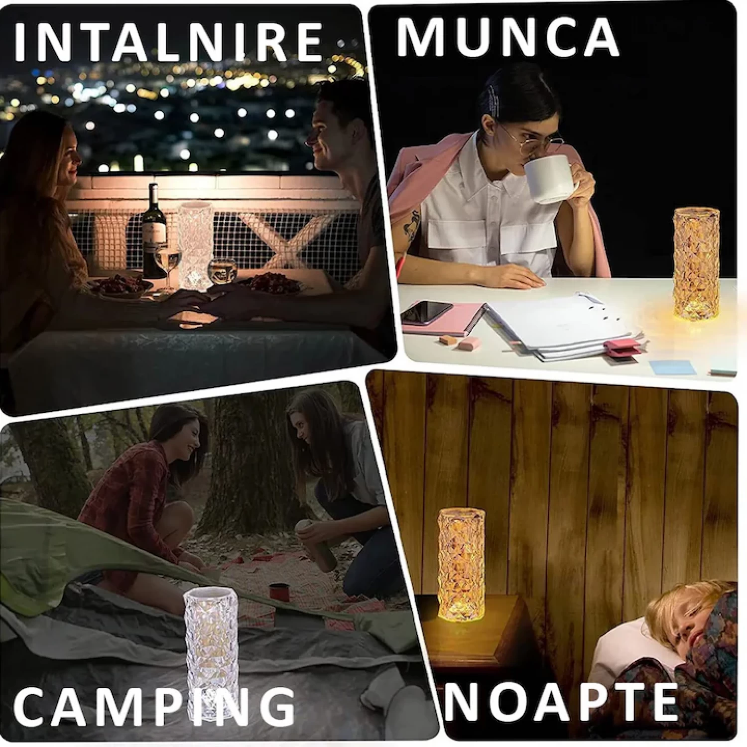 Lampa Luminoasa led Efect Cristal, 3 Lumini Albe, 16 Lumini RGB, Telecomanda Inclusa, Control Tactil, Reincarcabila pentru Dormitor, Birou, Bucatarie, Camping [15]