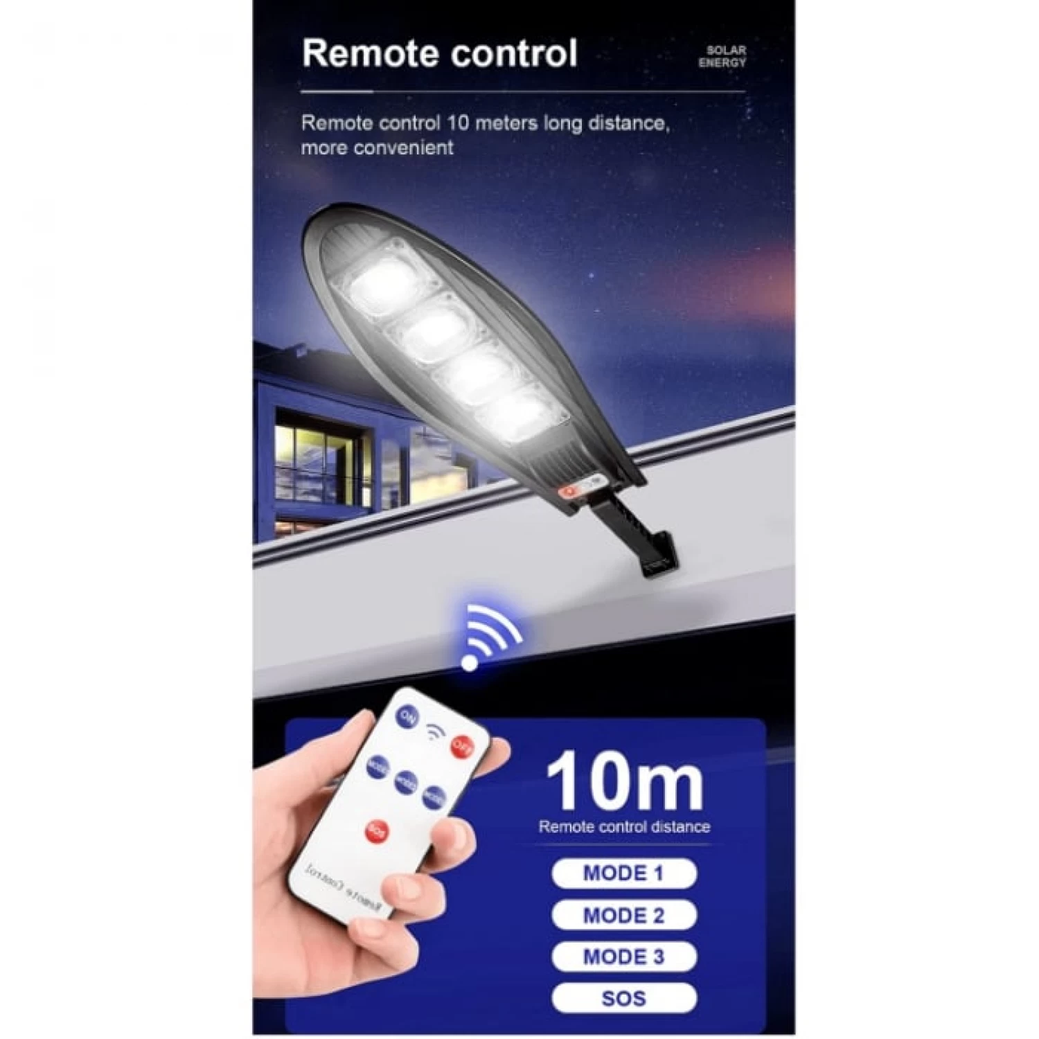 Lampă Solară de Exterior 1700W cu Senzor Mișcare, Telecomandă, Panou Solar de Înaltă Eficiență, IP65, Neagră [2]