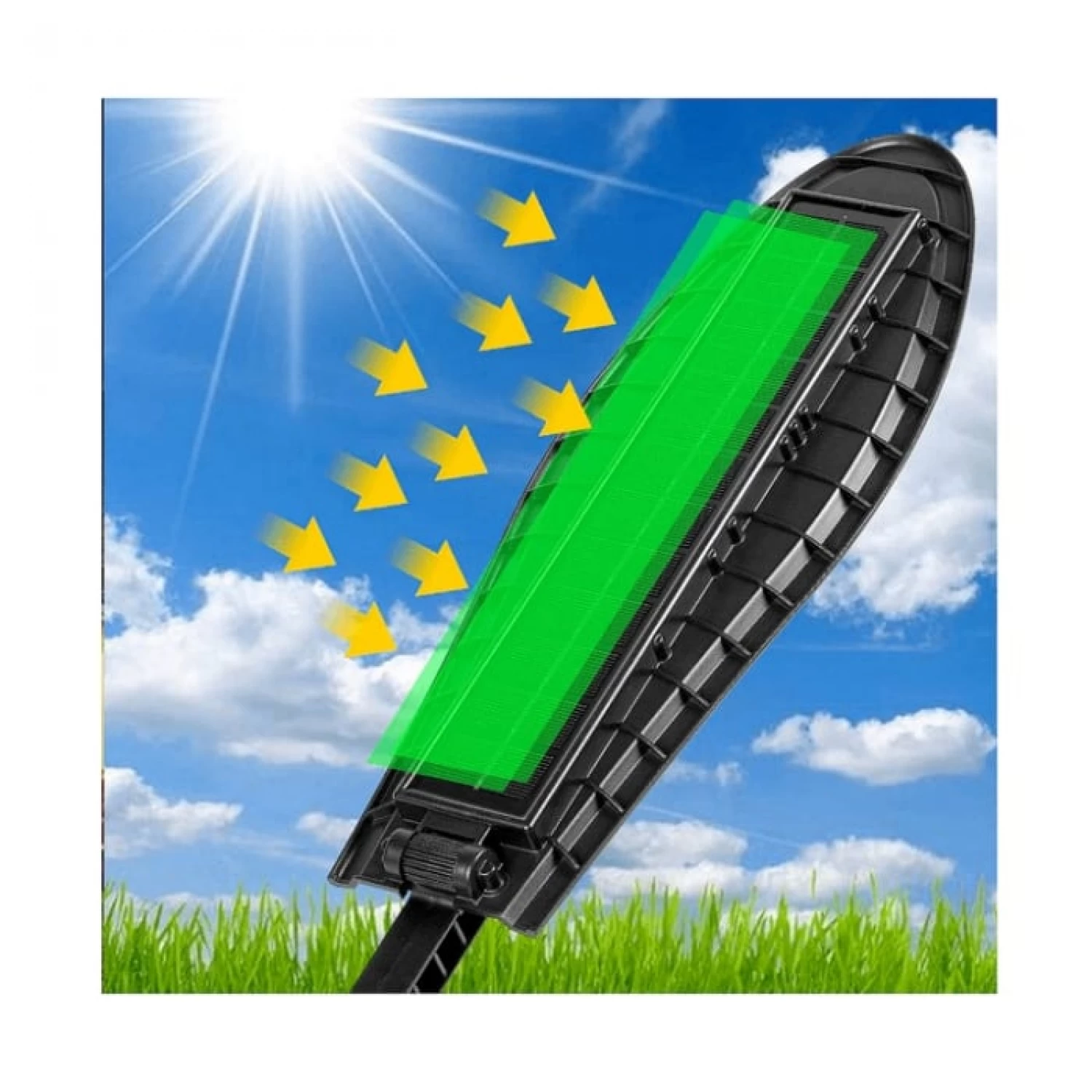 Lampă Solară de Exterior 1700W cu Senzor Mișcare, Telecomandă, Panou Solar de Înaltă Eficiență, IP65, Neagră [3]