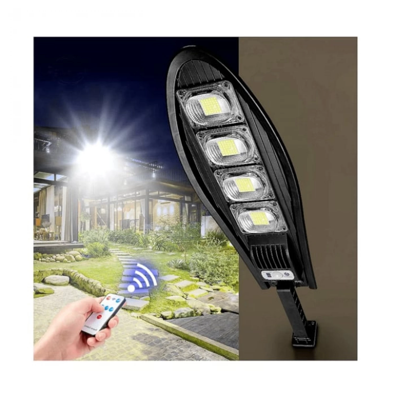 Lampi solare si lanterne led - Lampă Solară de Exterior 1700W cu Senzor Mișcare, Telecomandă, Panou Solar de Înaltă Eficiență, IP65, Neagră