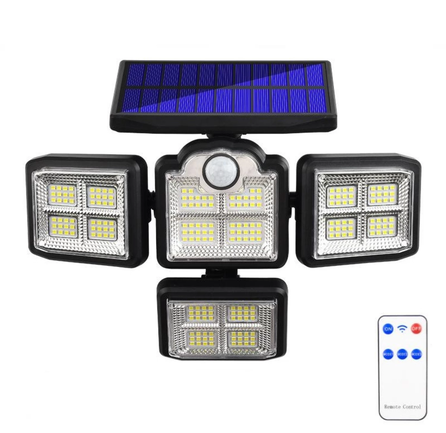 Lampi solare si lanterne led - Lampa Solara de Exterior, 333 x cip-uri LED, Cu Senzor De Miscare, cu Brate Reglabile, Telecomanda, Rezistenta la Apa IP65, JF-JD-1727