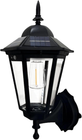 Lampă Solară LED de Perete pentru Exterior, Stil Chinezesc Modern, Aluminiu Turnat, Filament LED, Senzor Crepuscular, Lumină Alb Cald, Rezistentă la Apă și Coroziune, Dimensiuni 23 × 12 cm [1]