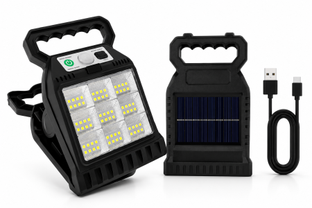 Lampi solare si lanterne led - Lampă Solară LED Portabilă pentru Exterior, Reîncărcabilă Solar și USB Type-C, 45 LED-uri SMD, Senzor de Mișcare și Senzor Crepuscular, Dimensiuni 16 × 11,5 cm