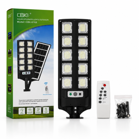 Lampi solare si lanterne led - Lampă Solară Stradală LED 60 cm, Panou Solar Integrat, 10 LED-uri de Înaltă Luminozitate, Senzor Crepuscular, Telecomandă Inclusă, Rezistentă la Apă, Iluminare Eficientă pentru Exterior