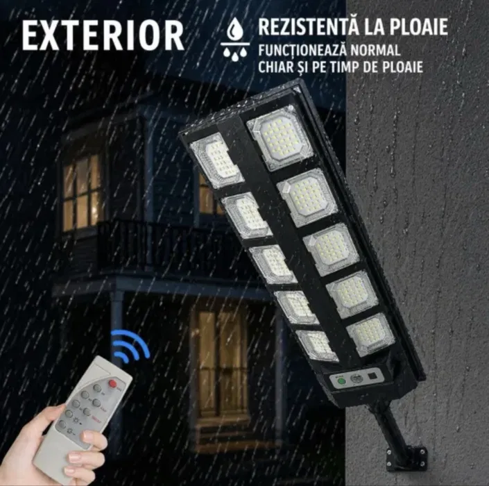 Lampă Solară Stradală LED 60 cm, Panou Solar Integrat, 10 LED-uri de Înaltă Luminozitate, Senzor Crepuscular, Telecomandă Inclusă, Rezistentă la Apă, Iluminare Eficientă pentru Exterior [1]