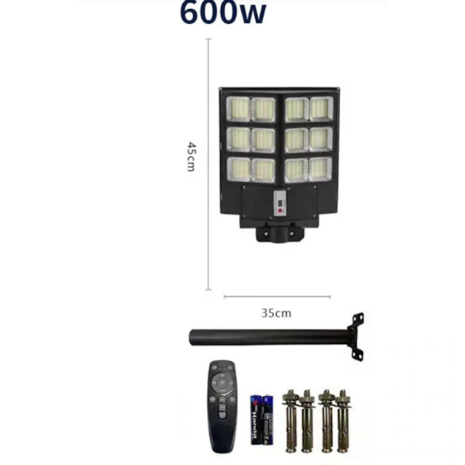 Lampă Solară Stradală LED 600W cu Panou Solar, Senzor de Mișcare, Telecomandă, 1800 lm, Timp de Lucru 12-14h, Control Automat - IP65, Instalare la 2-4 m, Ideală pentru Curți, Aleile și Parcări [9]