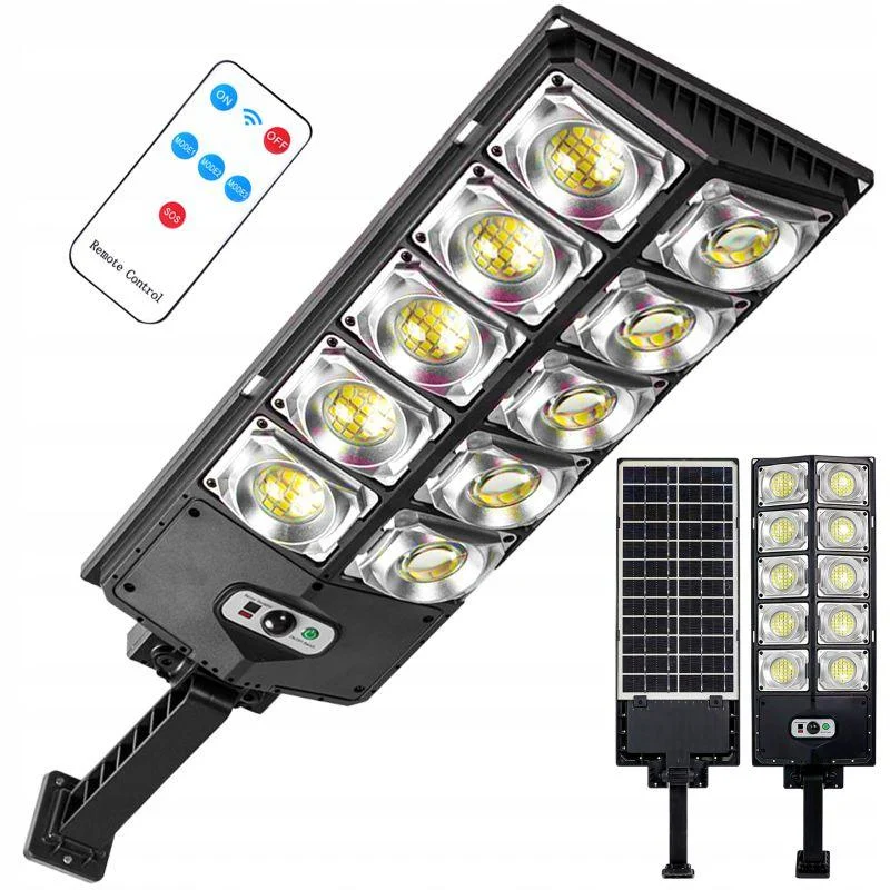 Lampi solare si lanterne led - Lampa Stradala cu Incarcare Solara 2200W, 3 Moduri de iluminare, Senzor de Lumina si Senzor de Miscare, Telecomanda Inclusa, Negru, W789A-5