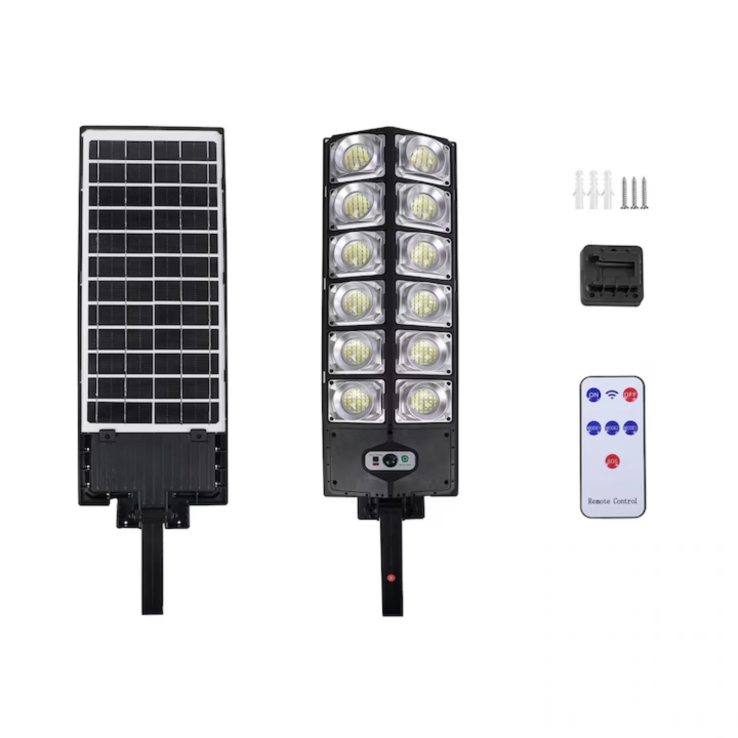 Lampa Stradala cu Incarcare Solara 2500W, 3 Moduri de iluminare, Senzor de Lumina si Senzor de Miscare, Telecomanda Inclusa, Negru [1]