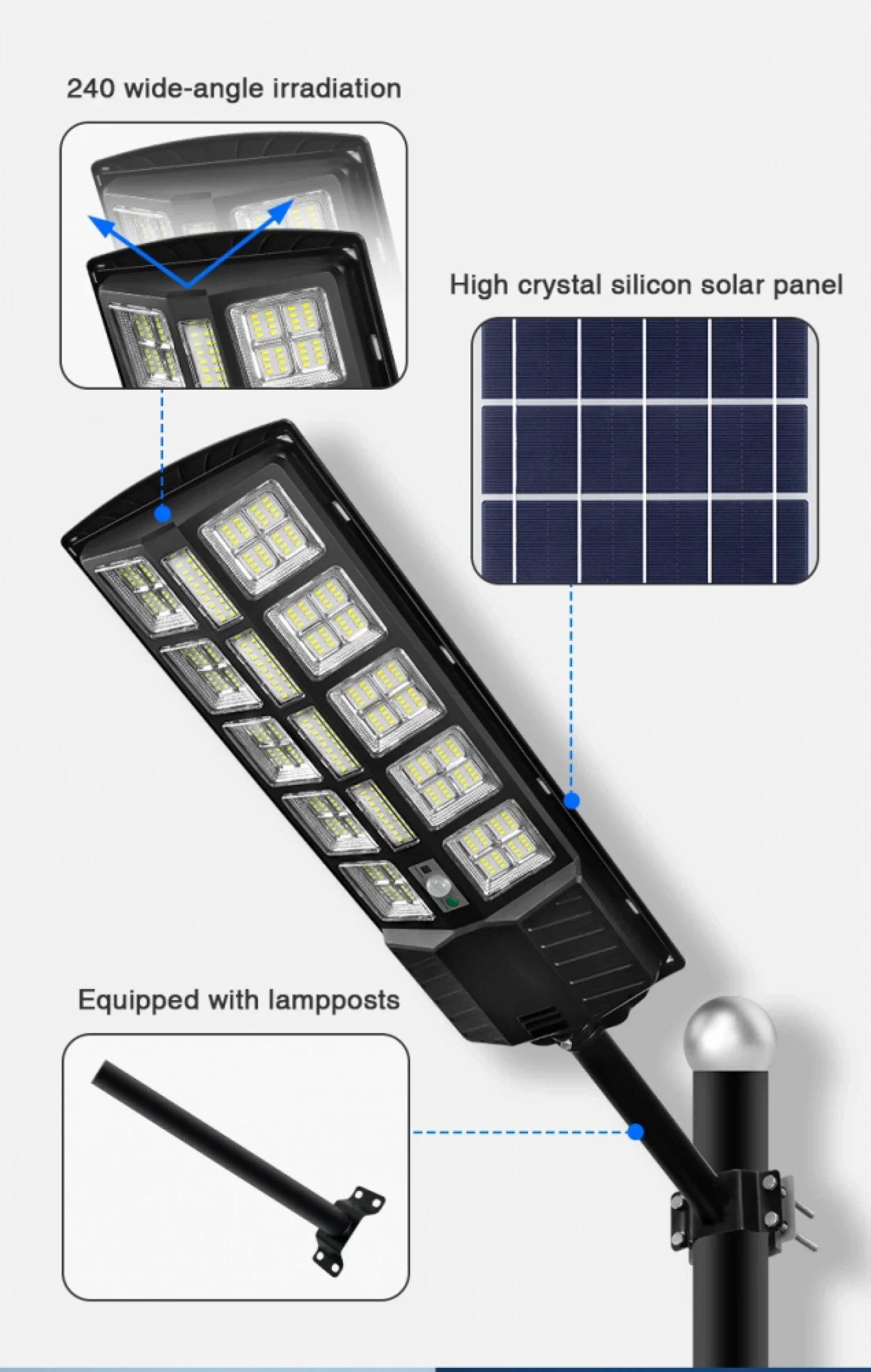 Lampa stradala solara integrata cu telecomanda, Putere - 3000W, culoare negru [7]