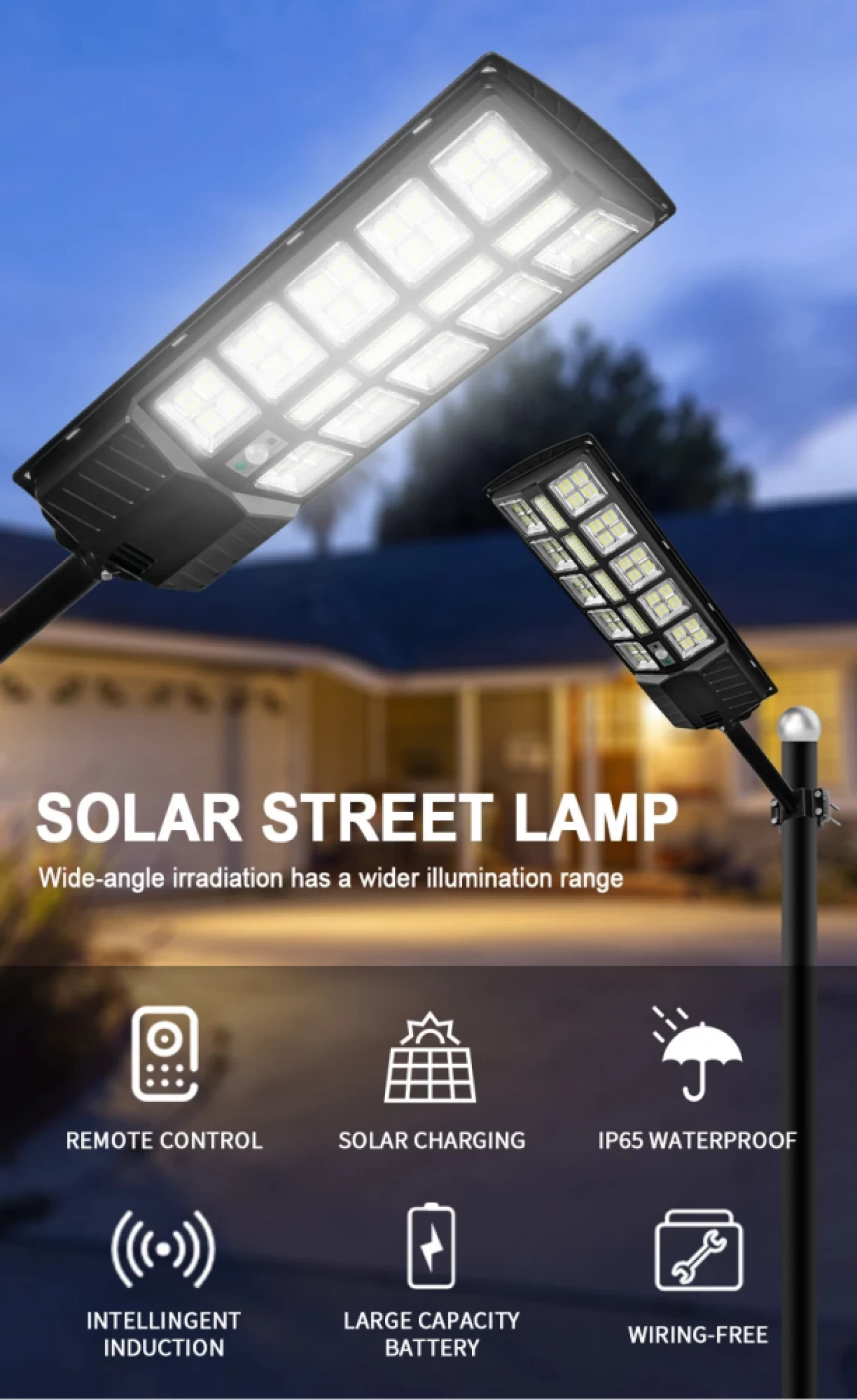 Lampa stradala solara integrata cu telecomanda, Putere - 3000W, culoare negru [5]