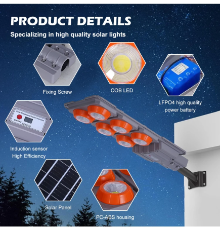 Lampă Stradală Solară Multifuncțională, 15.000 lm, Unghi Iluminare 90°, Temperatură Culoare 2700-7000K, Control Multiplu, Construcție Rezistentă pentru Exterior [2]