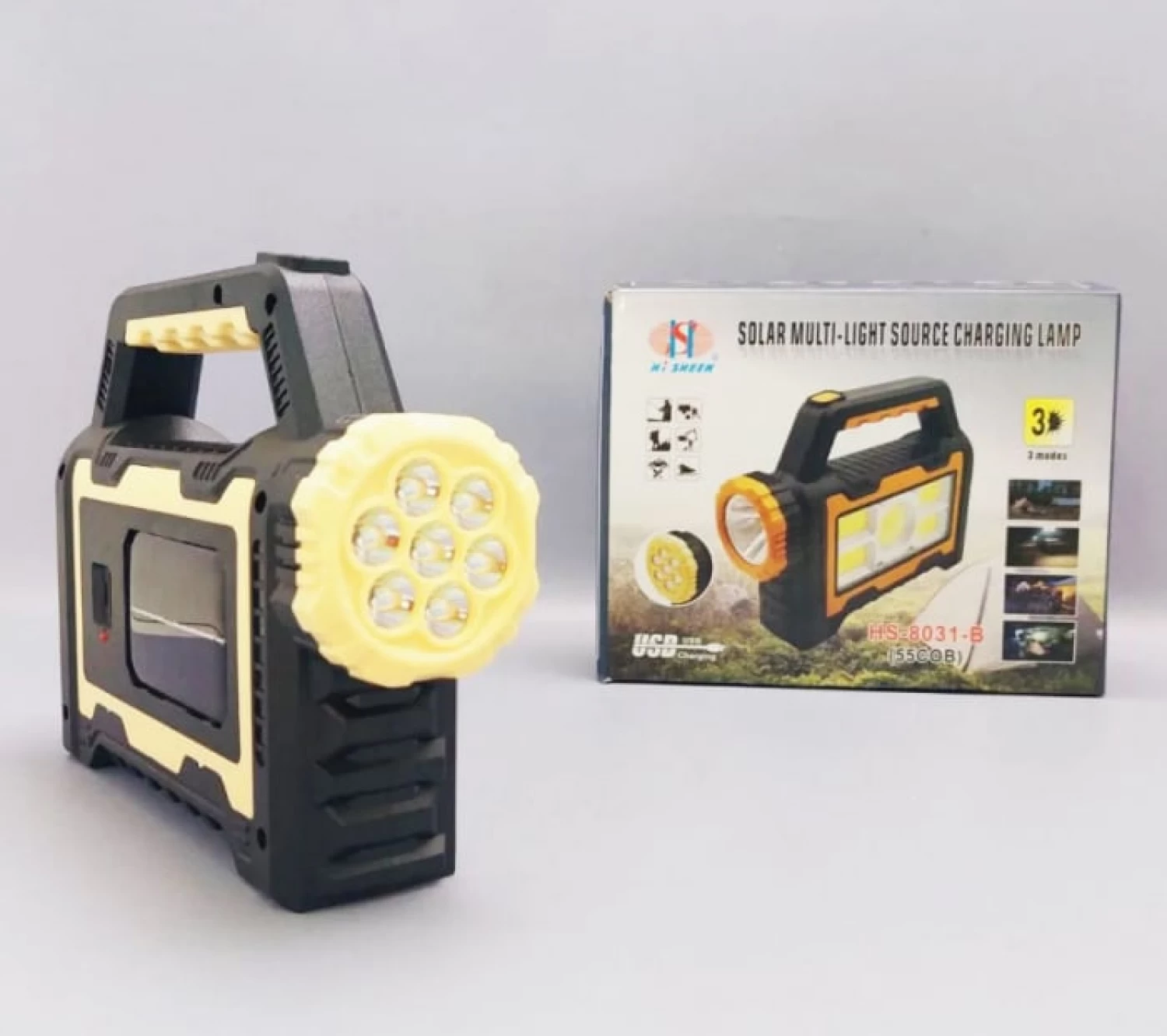 Lanternă Solară Portabilă HS-8031-B, 7 LED + 55 COB LED, 3600 mAh, Funcție Power Bank, 3 Moduri Iluminare [2]