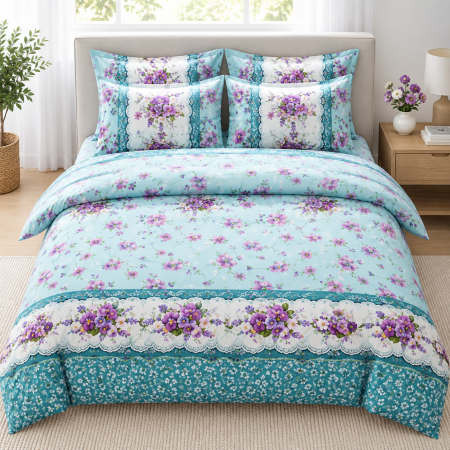 Lenjerii De Pat - Lenjerie de Pat Finet 4 Piese Pucioasa - cu Cearșaf cu Elastic, Cearșaf de Pat 200 × 230 cm, Husă Pilotă 180 × 230 cm, 2 Fețe de Pernă 50 × 70 cm