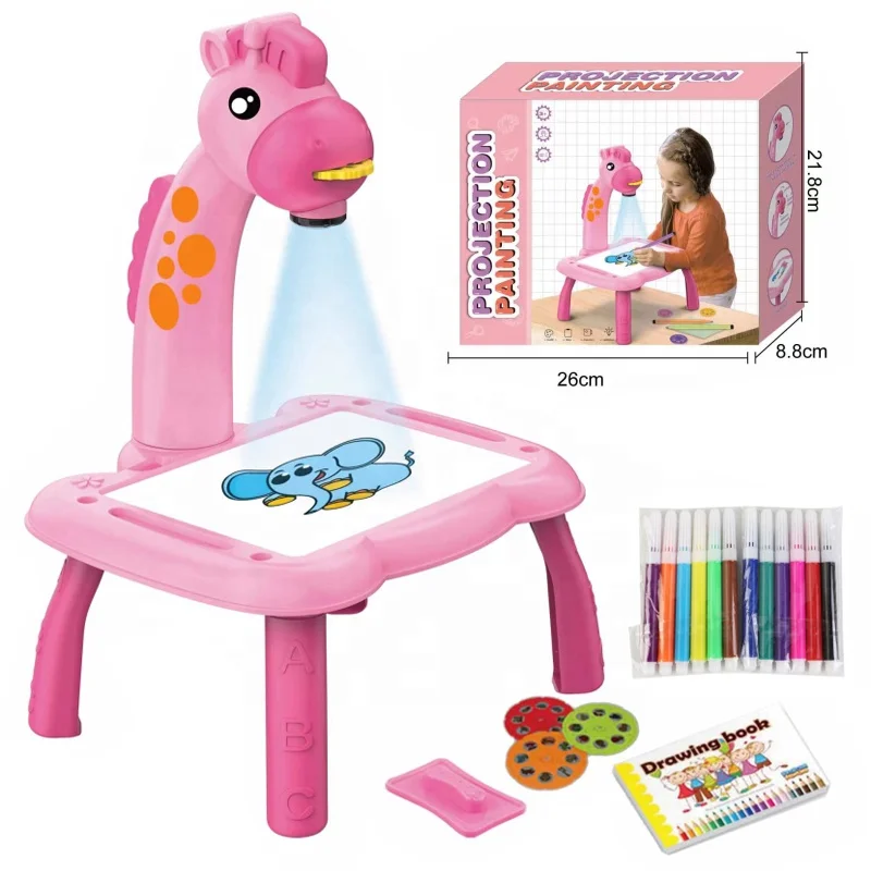 Produse si jucarii pentru copii - Masă de Desen cu Proiector pentru Copii - Set Educativ cu Carioci, Șabloane și Funcție Muzicală