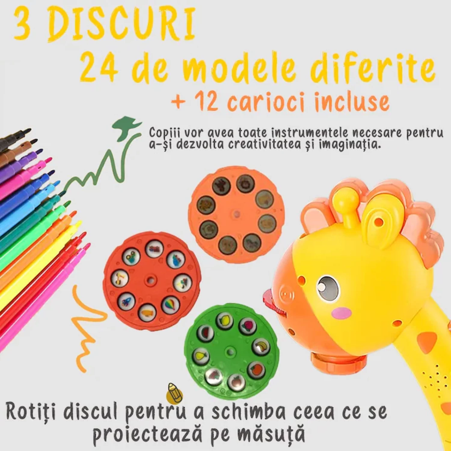 Masă de Desen cu Proiector pentru Copii - Set Educativ cu Carioci, Șabloane și Funcție Muzicală [4]