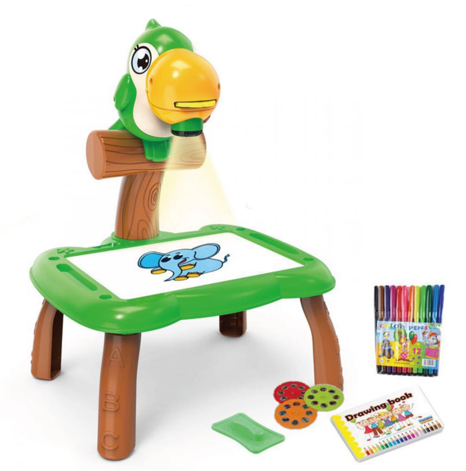 Produse si jucarii pentru copii - Masă de Desen cu Proiector pentru Copii - Set Educativ cu Carioci, Șabloane și Funcție Muzicală