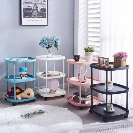 Masă Laterală cu 3 Niveluri și Roți, Masă de Cafea cu Raft Deschis pentru Depozitare, Design Minimalist și Funcțional, Structură Stabilă, Culoare Negru [2]